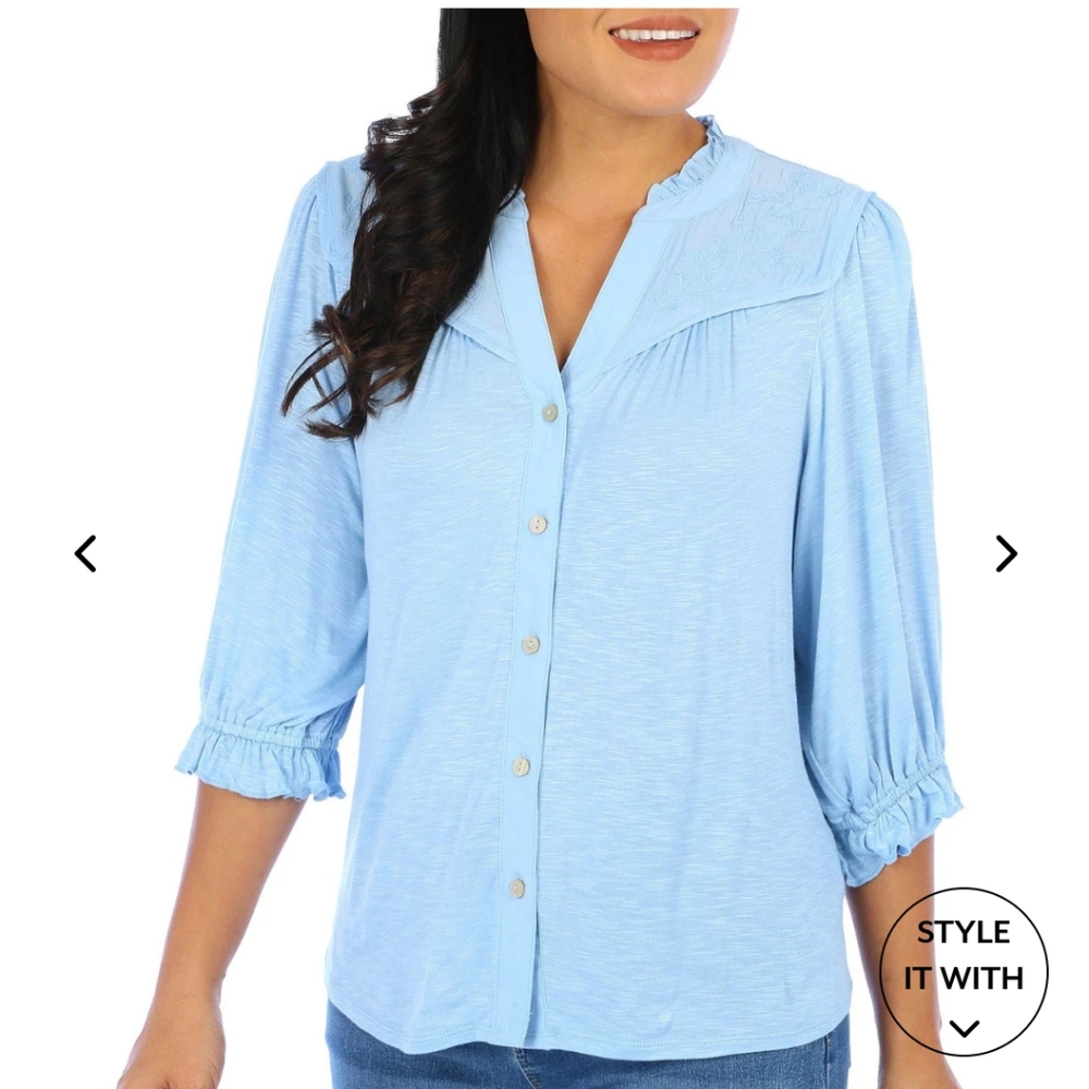 Democracy Women Buttoned V-neck Top